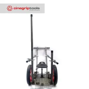 Camera RICKSHAW - one main and one auxiliary pull handle, two wheels, one adjustable seat post, two detachable axles, three main support rods, four stabilizing rods (two extended to rear), and four cross connectors