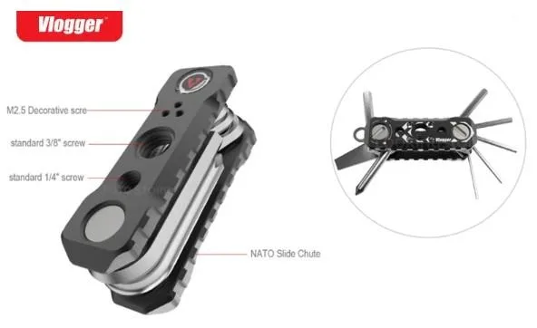 Vlogger Multifunctional Camera Combination tool 1/4 3/8 cross-shaped Hexagonal Compact