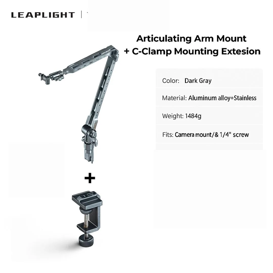 LEAPLIGHT Flexible Magic Arm W C-Clamp Overhead Camera Mount 360°Rotatable Cantilever Stand ArticulatingArm for Phone/iPad Stand