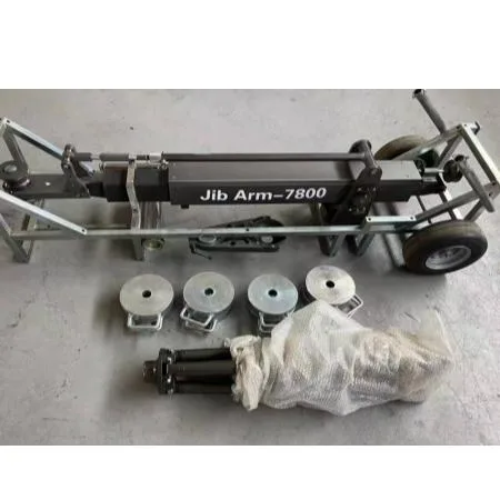 JIB Crane Arm Model 7800 rocker arm - equipped with six large and small counterweights, heavy-duty stand, one 150 mm bowl mount, one European-style head, one counterweight rod, and one Ø 80 mm vertical column.