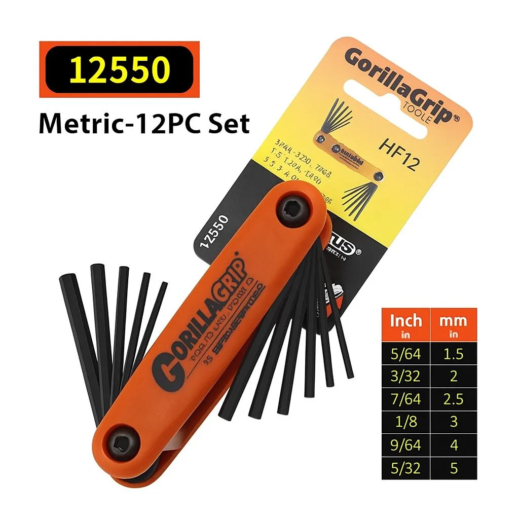 HF12 Bondhus Burton 12550 HF12 5/64-5/32, 1.5-5mm Gorilla Grip Fold Up Tools