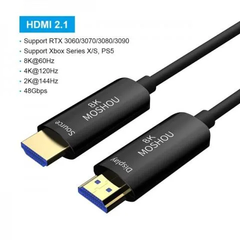 HDMI 2.1 Optical Fiber Cable 8K@60Hz 4K@120Hz 48Gbps HDR ARC HDCP 2.2 - 50 Meter