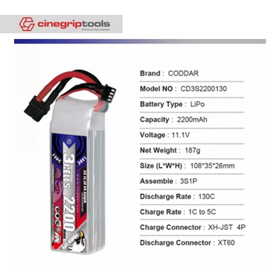 CODDAR HV 3S 2200MAH 11.4V 130C LiPo Battery XT60 - CD3S2200130