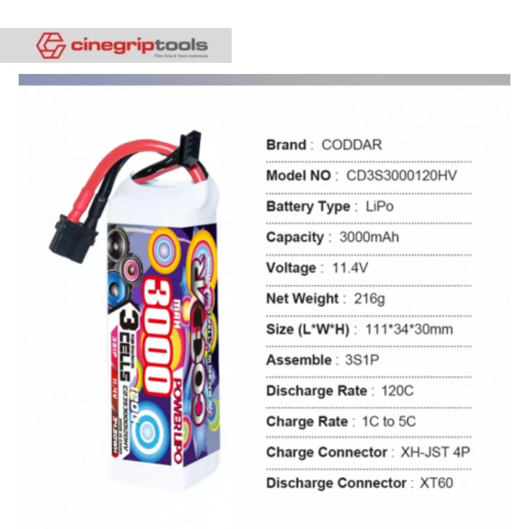 CODDAR LiHV 3S 3000MAH 11.4V 120C LiPo Battery XT60 - CD3S3000120HV