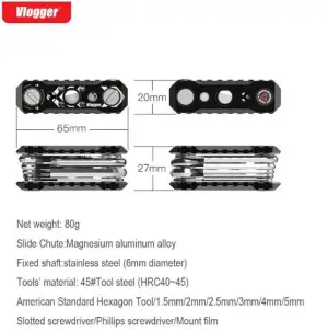Vlogger Multifunctional Camera Combination tool 1/4 3/8 cross-shaped Hexagonal Compact