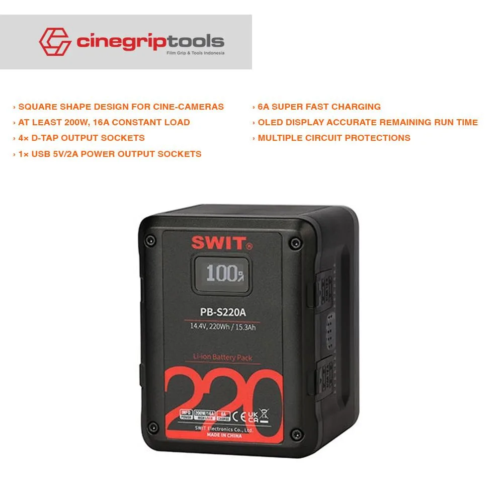 SWIT V-Mount Battery PB-S220A 220Wh Multi-sockets Square Digital