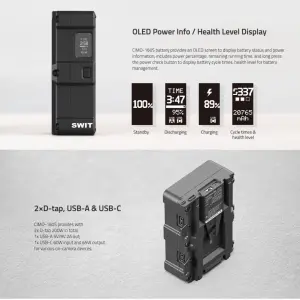 SWIT V-mount Battery CIMO-160S 160Wh USB-C OLED info Cine