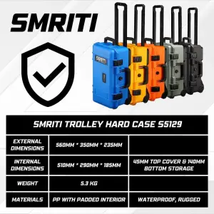 SMRITI S5129 (Pelican Copy) Pull Rod Protective Waterproof IP67 Tools Case Padded Divider - Red