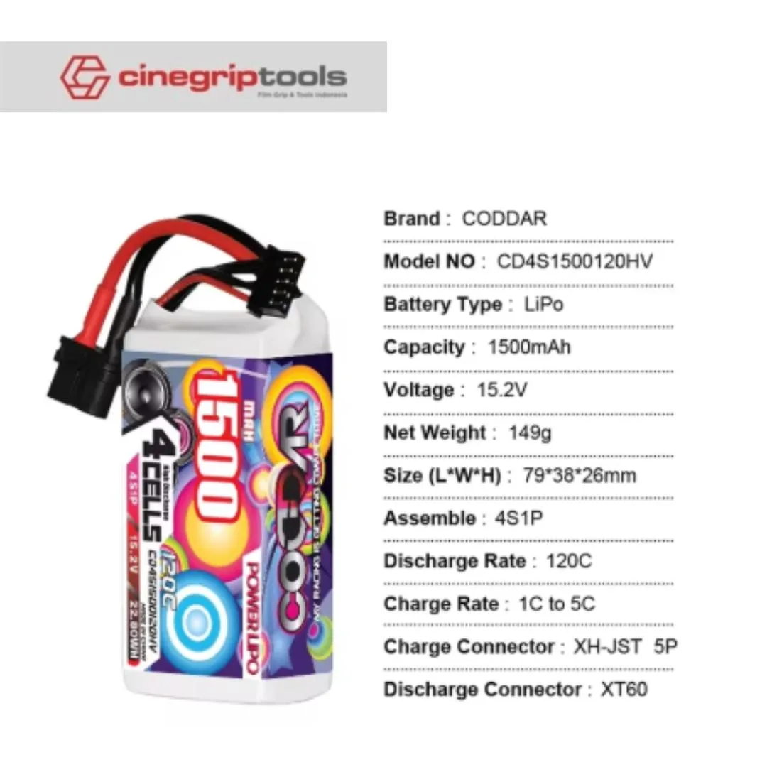 CODDAR 4S 1500MAH 15.2V 120C LiHV Battery XT60