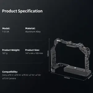 Nitze Camera Cage for Sony a7R V / a7 IV / a7R IV / a7R III / a7 III / a7S III with Built-in NATO Rail T-S13A