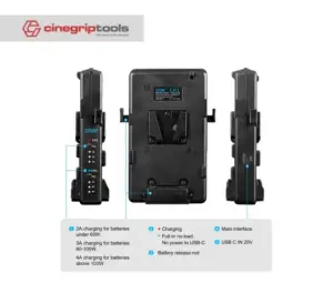ZITAY Dual Channel V Mount Lock Smart Battery Charger with Type C 100W Quick Charge Adapter for V-Mount Battery