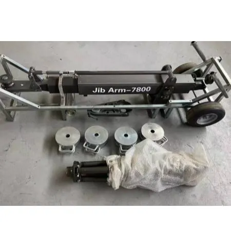 JIB Crane Arm Model 7800 rocker arm - equipped with six large and small counterweights, heavy-duty stand, one 150 mm bowl mount, one European-style head, one counterweight rod, and one Ø 80 mm vertical column.