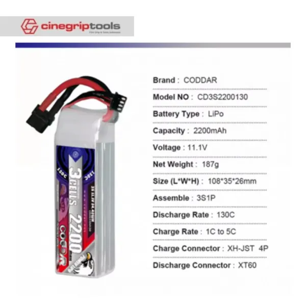 CODDAR HV 3S 2200MAH 11.4V 130C LiPo Battery XT60 - CD3S2200130