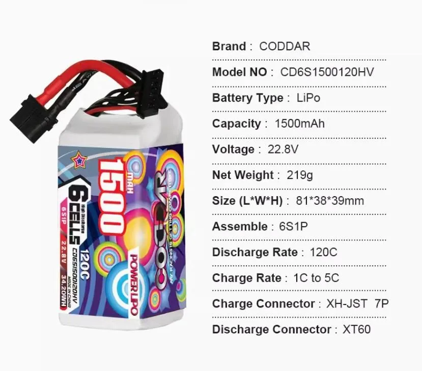 CODDAR HV 6S 1500MAH 22.8V 120C LiPo Battery XT60 LiHV