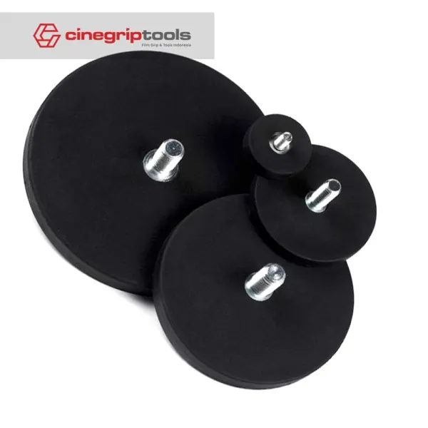 Black Rubber Coated Neodymium Pot Magnets w Mounting Threads 1/4 Male