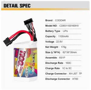 CODDAR HV 6S 1100MAH 22.8V 120C 160C LiPo Battery XT60 LiHV