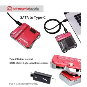 Vlogger Lunch box aluminum alloy SATA Type-C 3.1 gen1 high-speed card reader 2.5SSD hard drive Photographer-Red