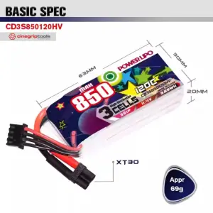 CODDAR 3S 850MAH 11.4V 120C 160CLiHV LiPo Battery XT30