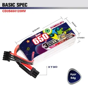 CODDAR 3S 650MAH 11.4V 120C LiPo Battery XT30