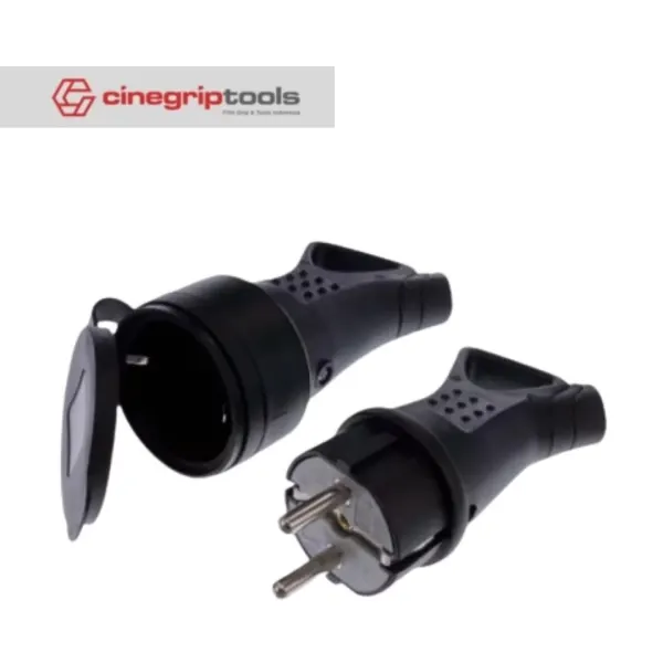Schuko European Standard Two Round Waterproof Plug Docking Male and Female Rubber IP54 For DIY Power Cable Cord 16A 250V