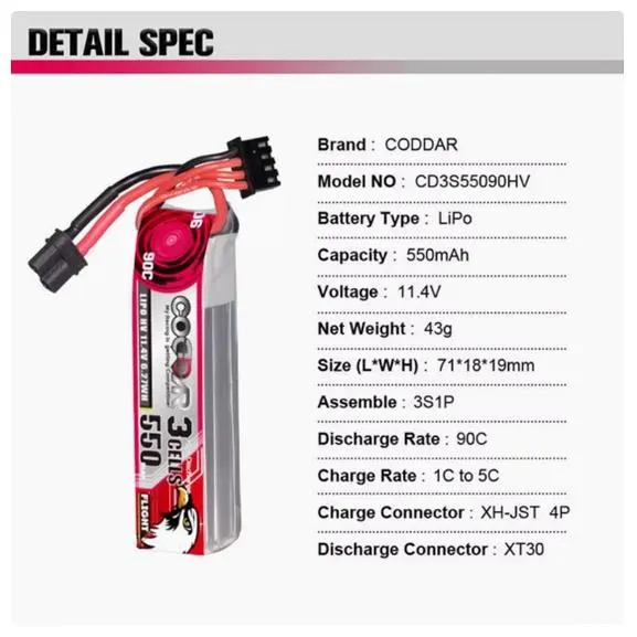 CODDAR LIHV 3S 550MAH 11.4V 90C XT30