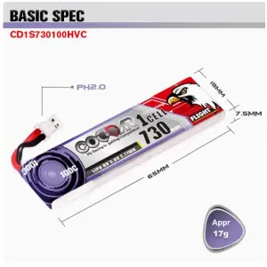 CODDAR LiHVC 1S 730MAH 3.8V 100C LiPo Battery PH2.0 & BT2.0/A30