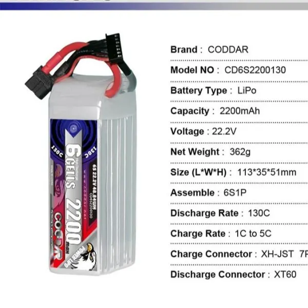 CODDAR 6S 2200MAH 130C XT60