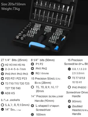 63-pieces Multi-Purpose Screwdriver Set with Flathead Phillips Hexagonal Handle/ 63buah obeng set