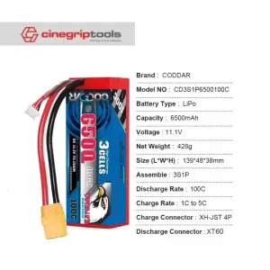 CODDAR 3S 6500MAH 100C 11.1V HARD CASE LiHV RC LiPo Battery XT60