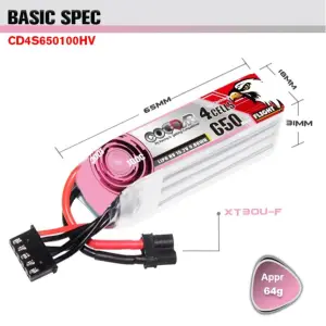 CODDAR 4S 650MAH 15.2V 100C LIPO BATTERY XT30U-F