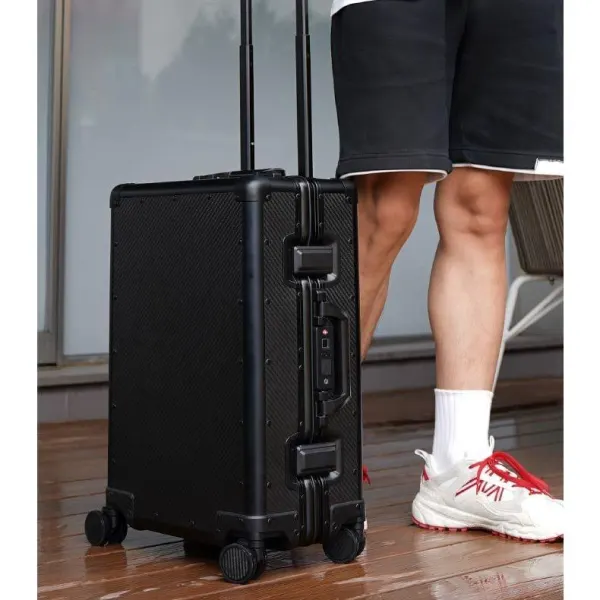 Koper/luggage 20-inch Carbon Fiber Suitcase Aluminum Frame With Fingerprint Lock, koper karbon kevlar