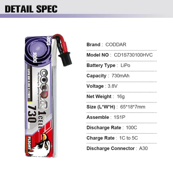 CODDAR HV 1S 730MAH 3.8V 100C A30