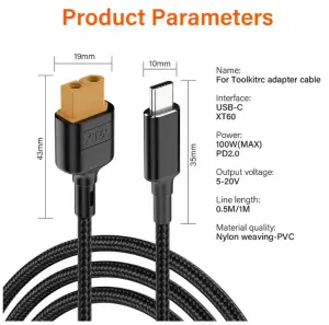 ToolkitRC Type-C Male to XT60 Female Cable