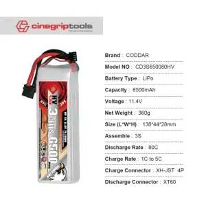 CODDAR 3S 6500MAH 11.4V 80C Soft Pack LiHV RC Lipo Battery