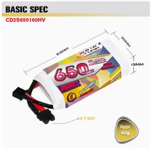 CODDAR LiHV 2S 650MAH 7.6V 160C LiPo Battery XT30