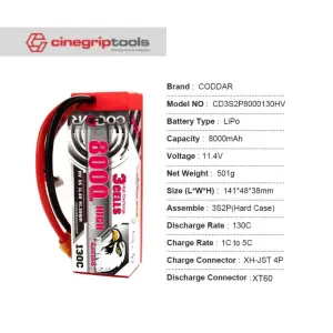 CODDAR 3S 8000MAH 11.4V 130C Cabled XT60 HARD CASE LiHV RC LiPo Battery