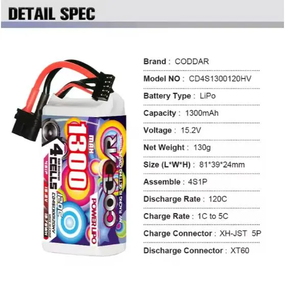 CODDAR 4S 1300MAH 120C HV 15.2V XT60