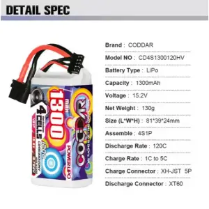 CODDAR 4S 1300MAH 120C HV 15.2V XT60