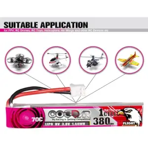 CODDAR LIHV BATTERY 1S 380MAH 70C HV CABLED JST-PH 2.0 CONNECTOR