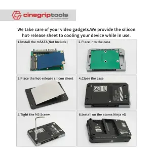 Vlogger Lunchbox Heat Dissipation Hard Disk Enclosure Box mSATS to SATA Aluminum Alloy for Atomos Ninja V SSD Case- Black