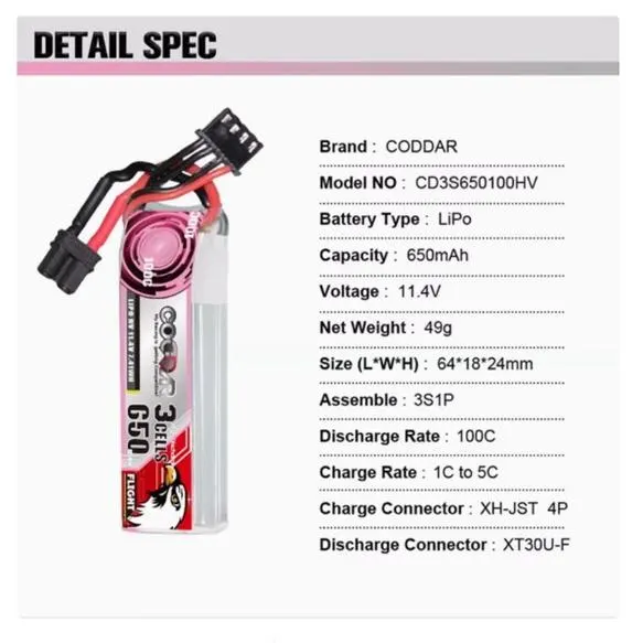 CODDAR 3S 650MAH 11.4V 100C XT30U-F