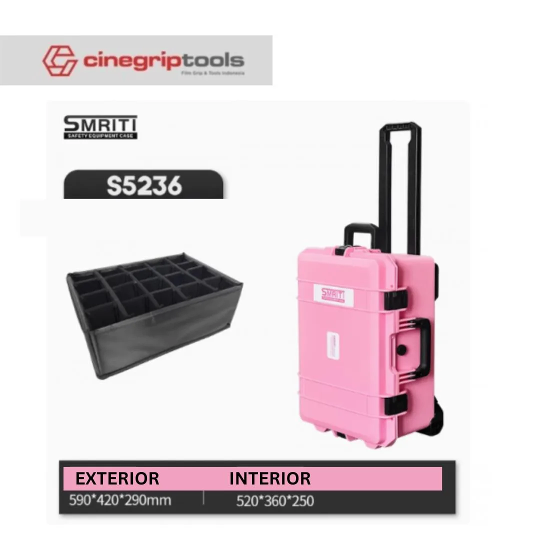 SMRITI HARDCASE (Pelican Copy) S5236 Pull Rod Protective Waterproof IP67 Tools Case Padded Divider - Pink